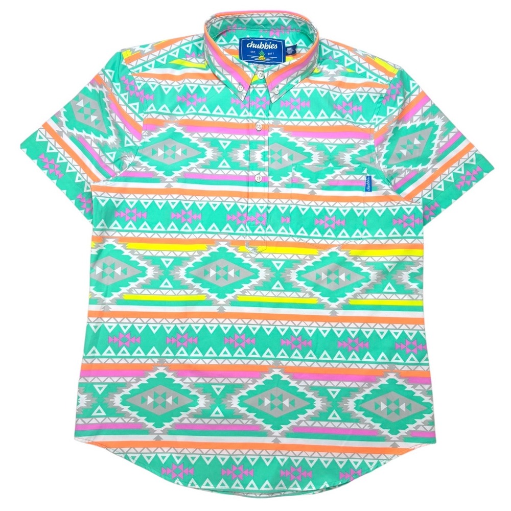 Chubbies Friday Shirt Mens Small Aztec Southwestern Geometric Stretch Button Up
